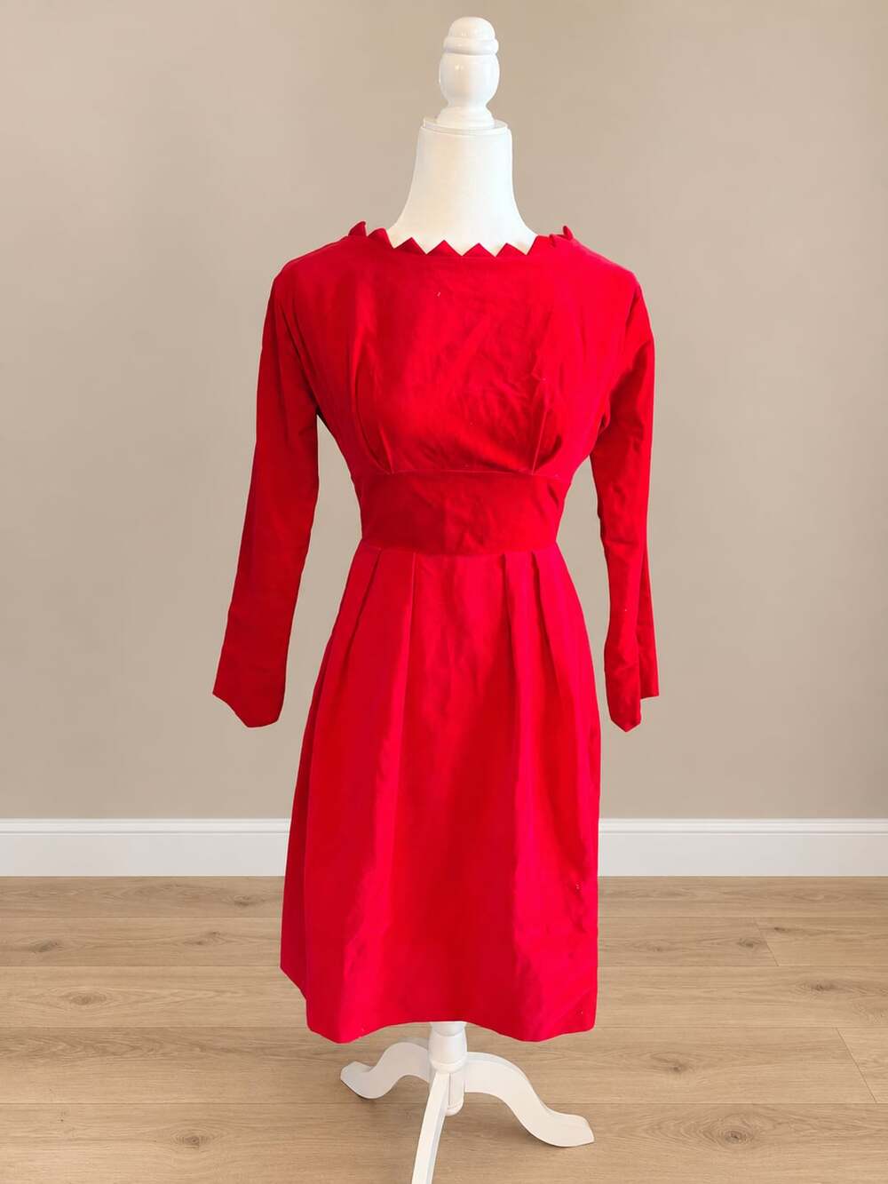 Bobbie Brooks pleated Red Velvet Pleated Dress from late 1960’s to early 1970’s